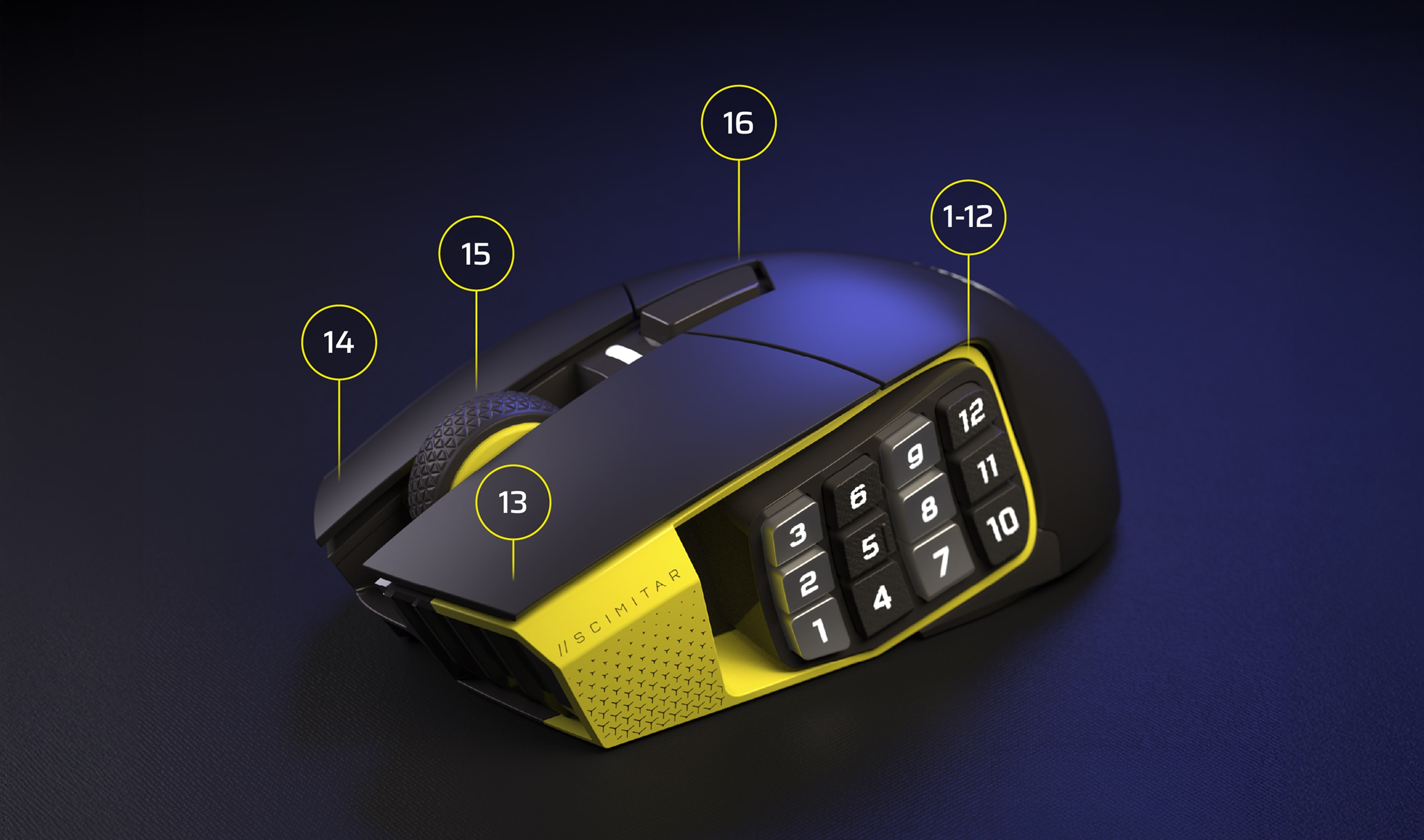 SCIMITAR ELITE WIRELESS SE MMO ゲーミングマウス – ブラック＆イエロー