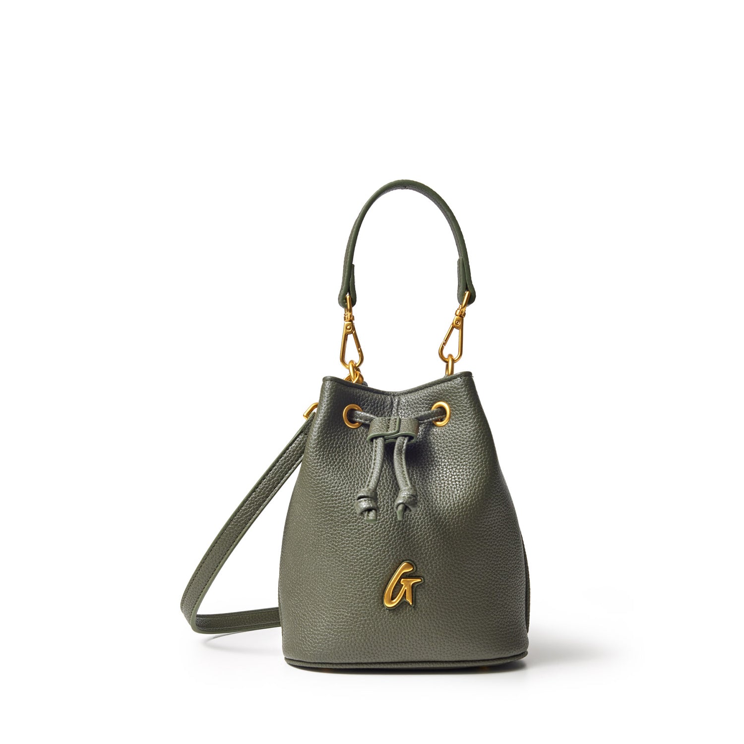 Pebble Mini Bucket Bag in Olive Green | Vegan Leather Crossbody