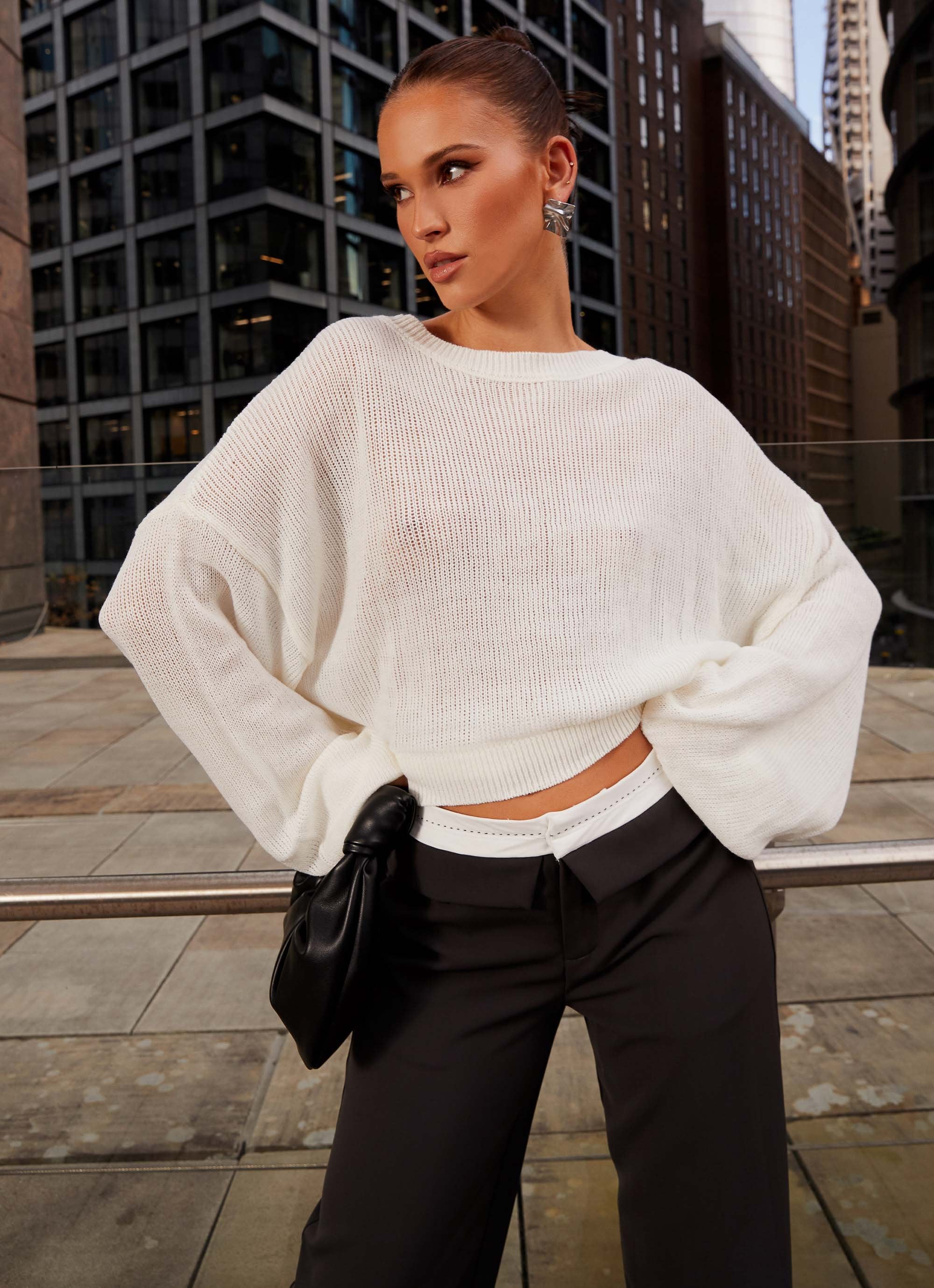 Tyla Oversized Knit Sweater - White – Peppermayo Canada