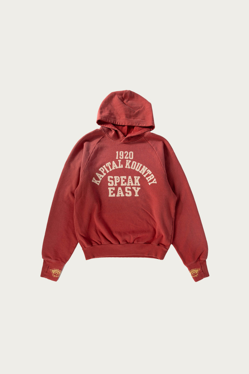 Kapital SWT Knit Raglan Hoodie (SPEAKEASY College) | Red | Canoe Club