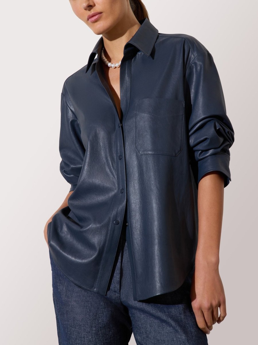 Women's Pia Vegan Leather Shirt in Admiral Blue | Brochu Walker