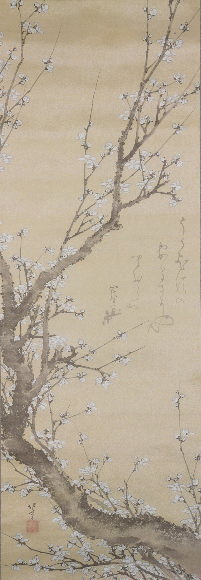 葛飾北斎:原作「白梅図」：E-093j[工芸掛け軸]古美術谷口