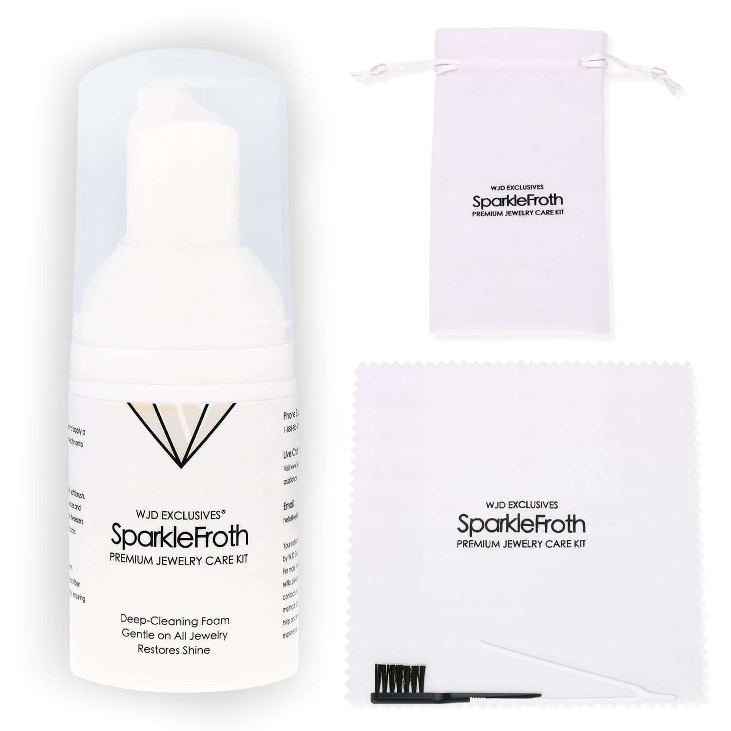 SparkleFroth Jewelry Cleaning Kit for Gold & Silver Brush Tweezers
