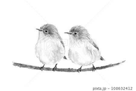 墨絵 水墨画 鳥 小鳥のイラスト素材 - PIXTA