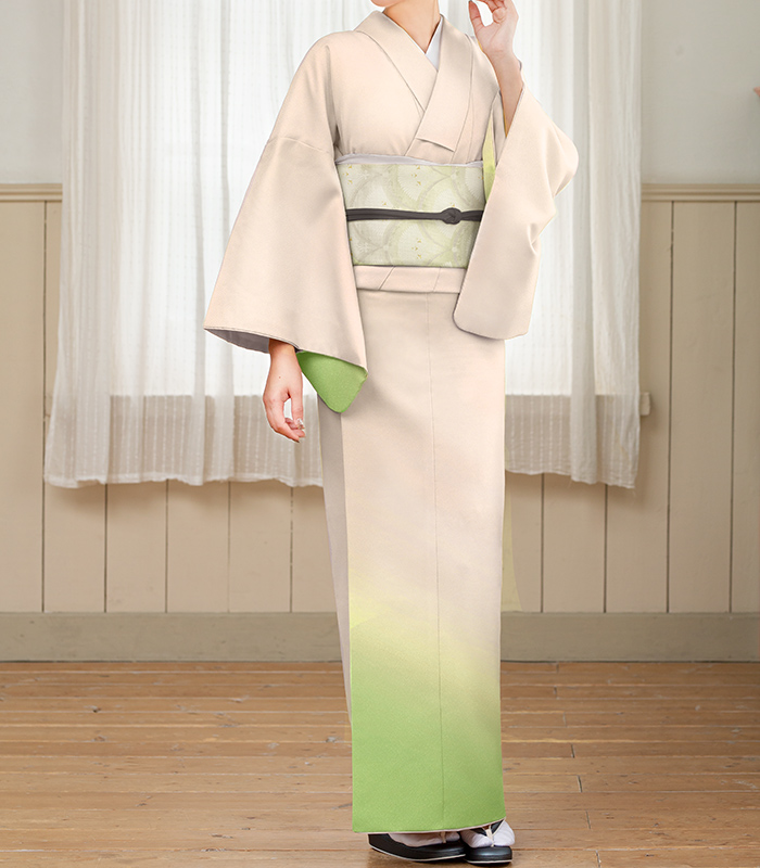 反物】ぼかし染め付下げ（若草ぼかし） 0014-00201-C-T 洗える付下げ