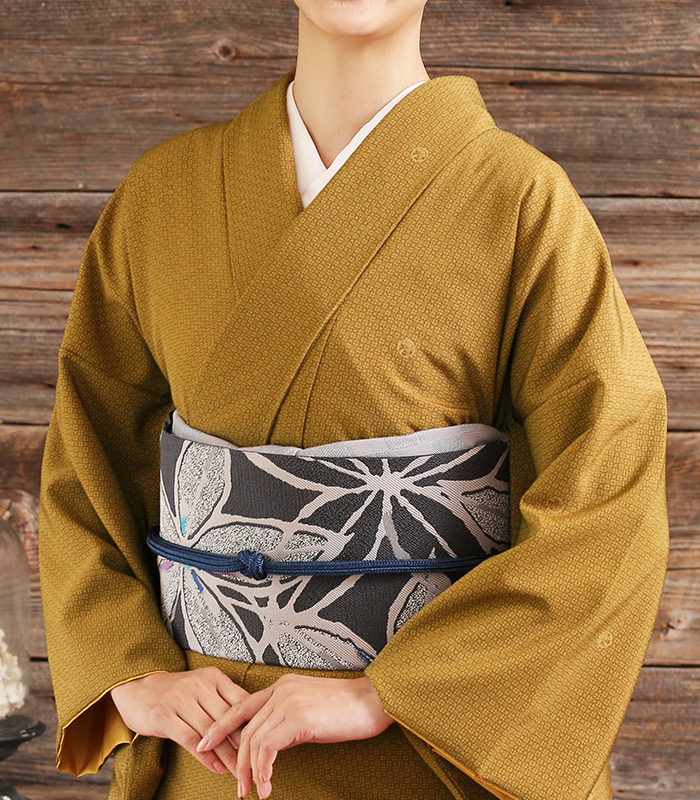 反物】東レシルック おめかし江戸小紋（桜七宝：金茶） 0016-00101-A-T