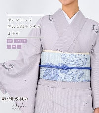 お仕立付き・単衣】東レ シルック 絽ちりめん小紋（波柄×グレー地）（S