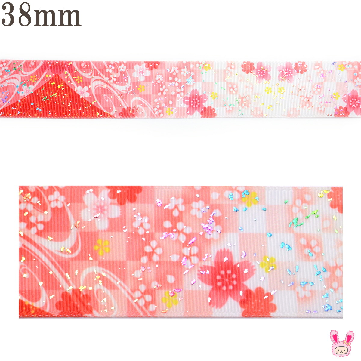 楽天市場】プリントリボン 箔押し赤い山と桜とチェックリボン 幅38mm