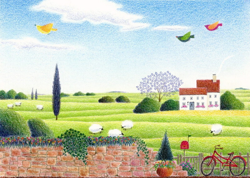 楽天市場】渡辺美香子 しあわせ奏でて 絵画 羊 鳥 風景画 ジークレー