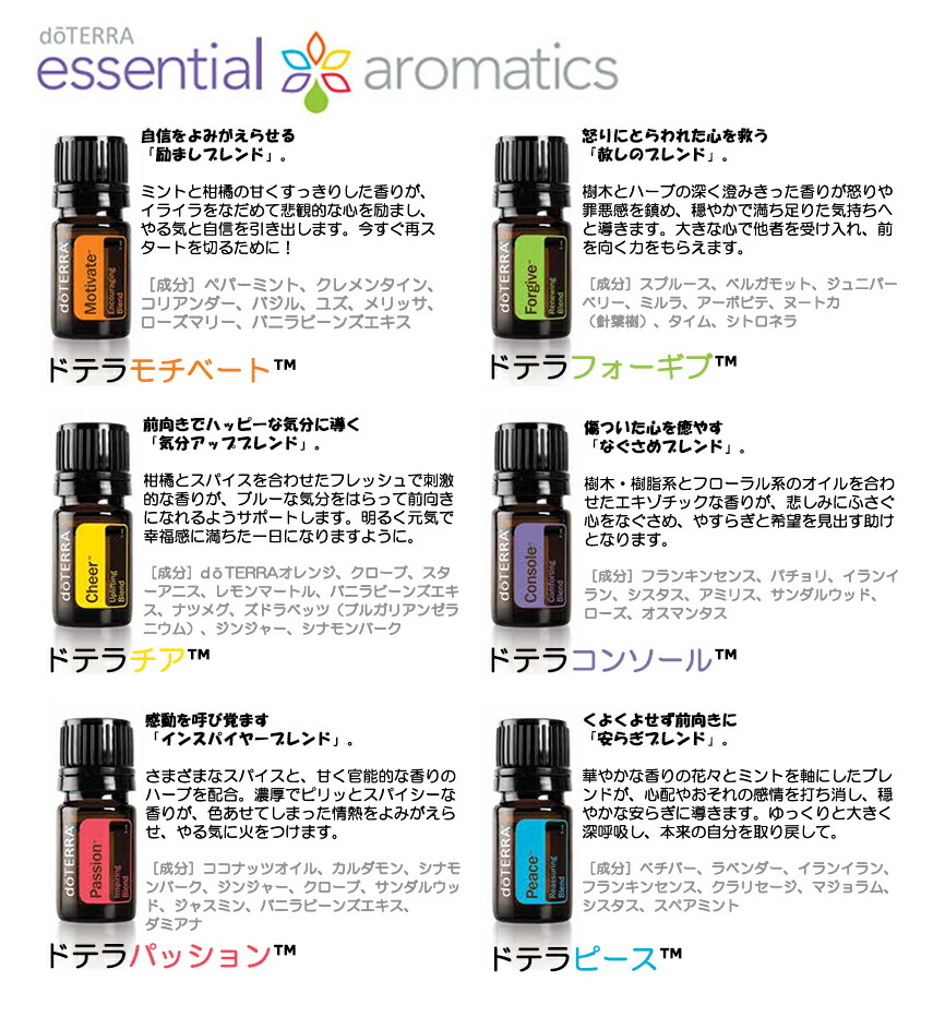 30滴お試し】doTERRA 感情のオイル エッセンシャルオイルセット 6本 30