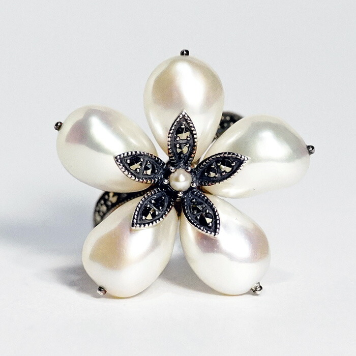 楽天市場】碌山 パール マーカサイト シルバー 指輪 アンティーク 花 6