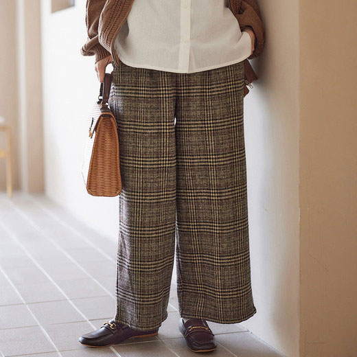 楽天市場】ワイドパンツ M L LL 3L ゆるストレートチェックパンツ(M
