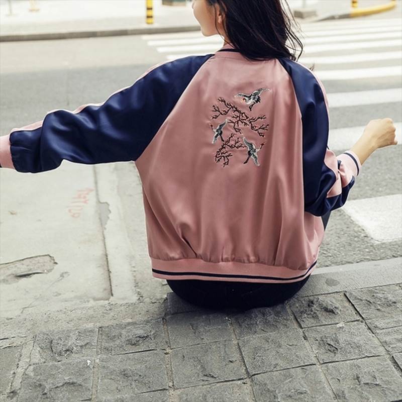 楽天市場】刺繍入りスカジャン バイカラージャンパー レディース