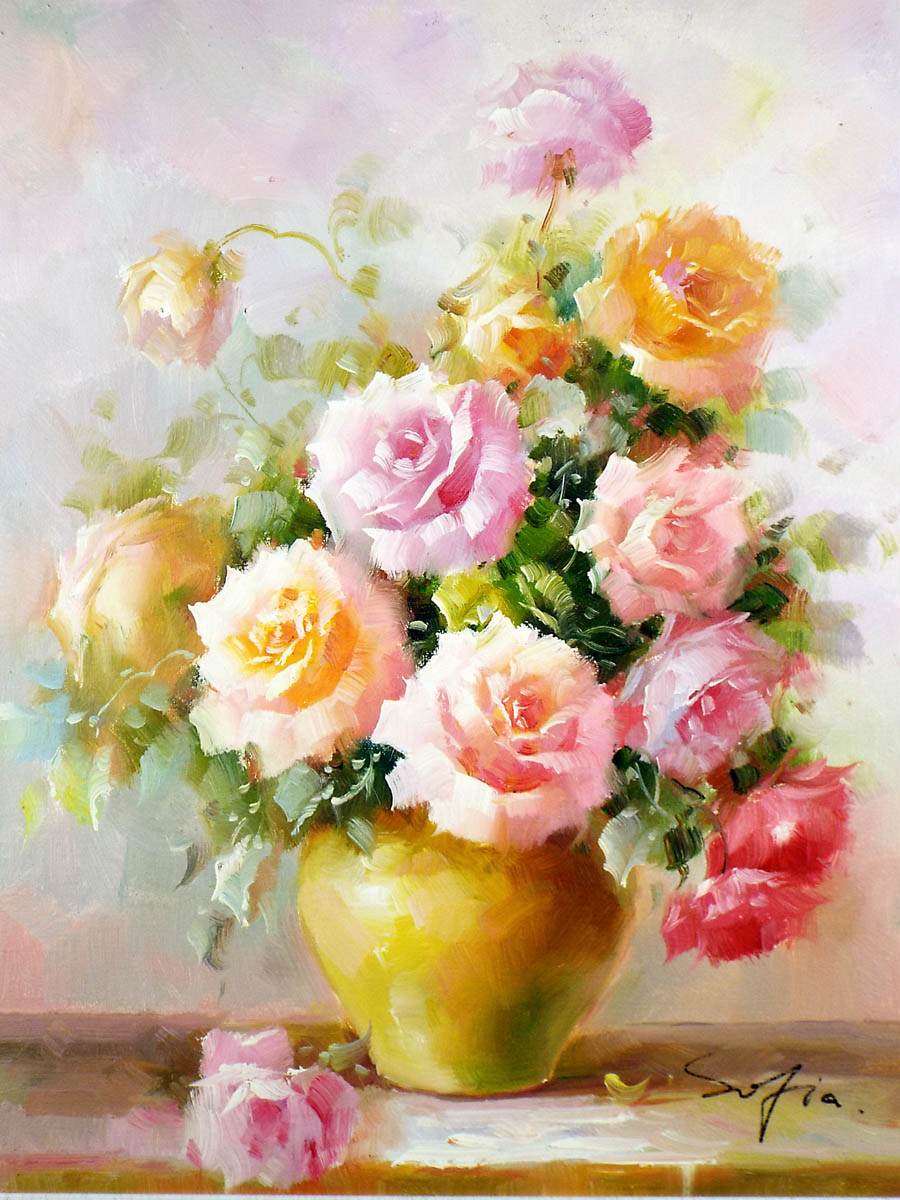 油絵 菅家令子 絵 絵画 インテリア 額付(白) uF6-071002 ばら 花 絵画