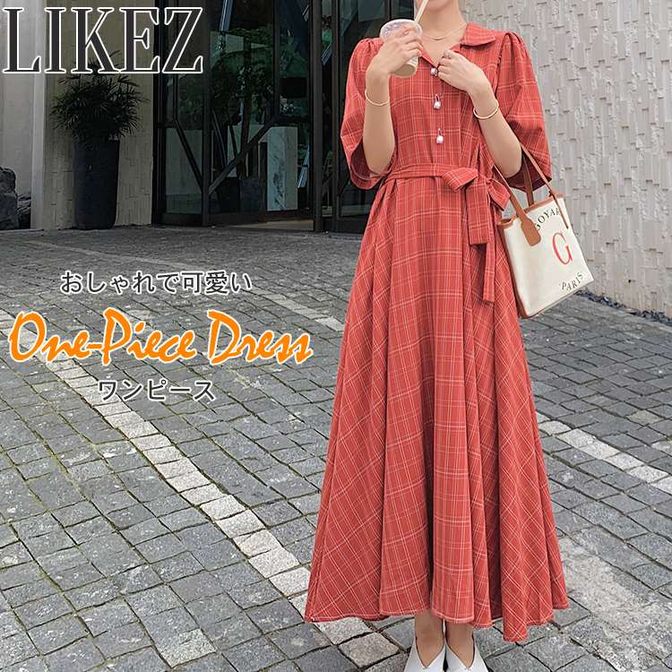 楽天市場】ワンピース 5分袖 半袖 シャツワンピ ベルト付き レディース