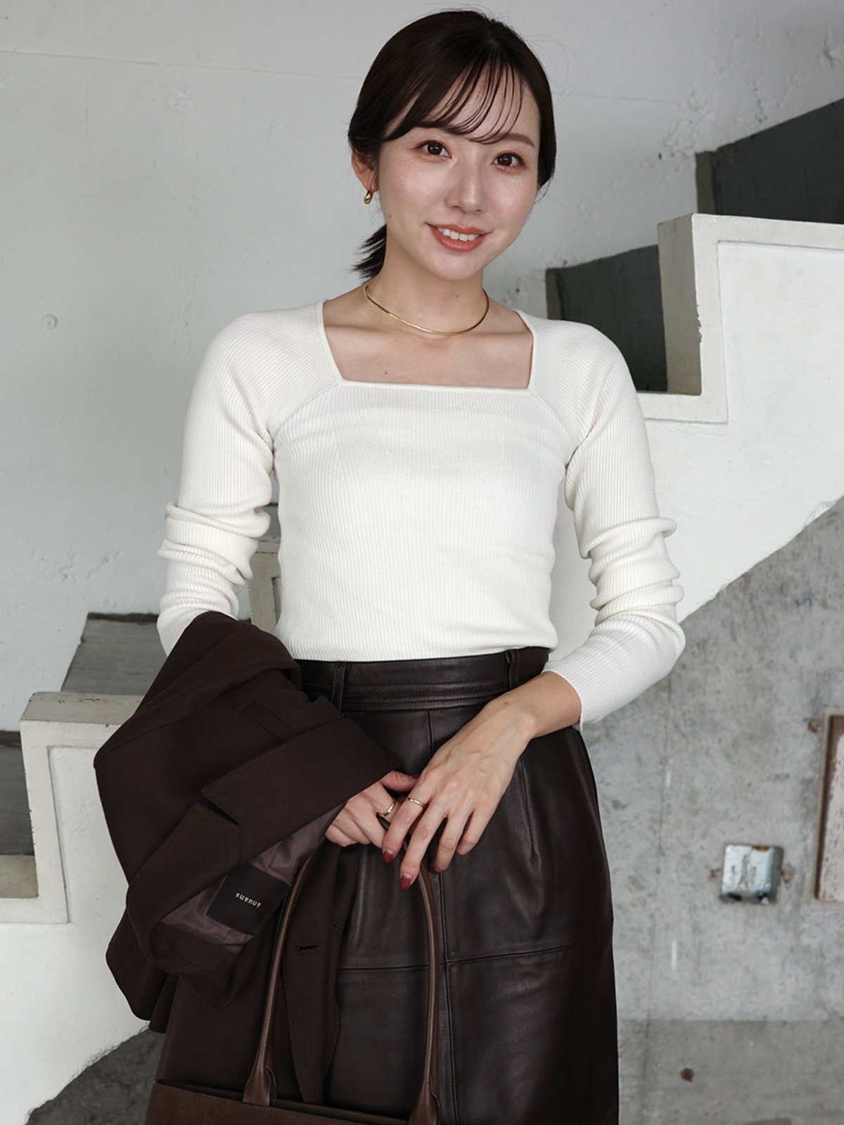 anuans｜シルクカシミアブレンドデコルテリブニット | Rakuten Fashion