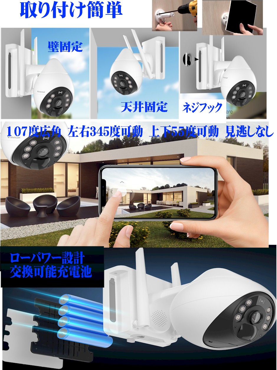 楽天市場】防犯カメラ ソーラーパネル 配線不要 Wi-Fi 最新 家庭用