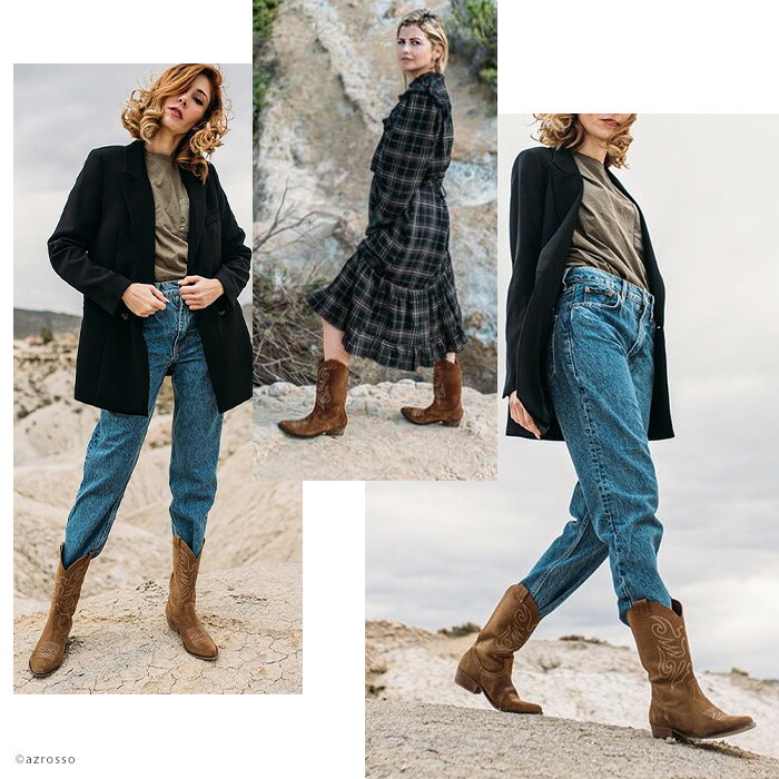 楽天市場】柔らかい ウエスタンブーツ スエード レザー ブーツ 本革