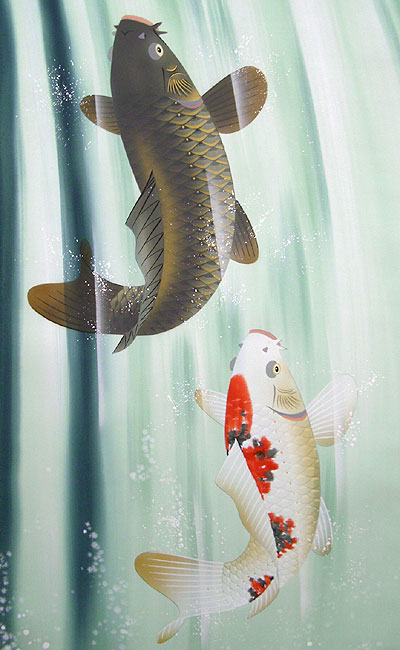 楽天市場】掛軸 掛け軸 開運掛軸 鯉の滝登り！夫婦鯉の掛軸 佐野 麗華