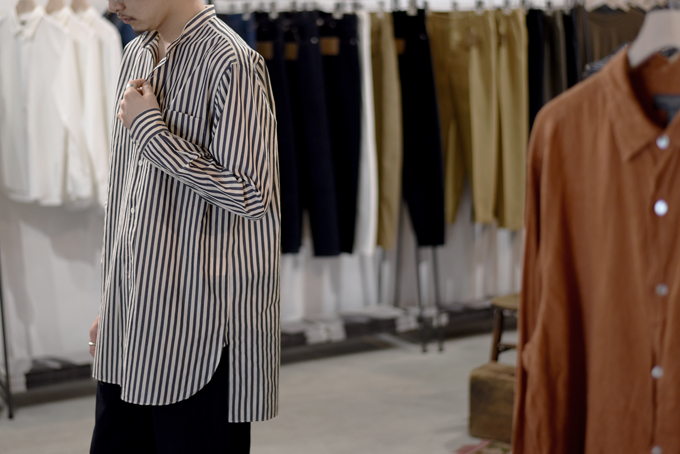 COMOLI / ﾊﾞﾝﾄﾞｶﾗｰ,ｺﾓﾘｼｬﾂ-navy stripe,used saleのお知らせetc