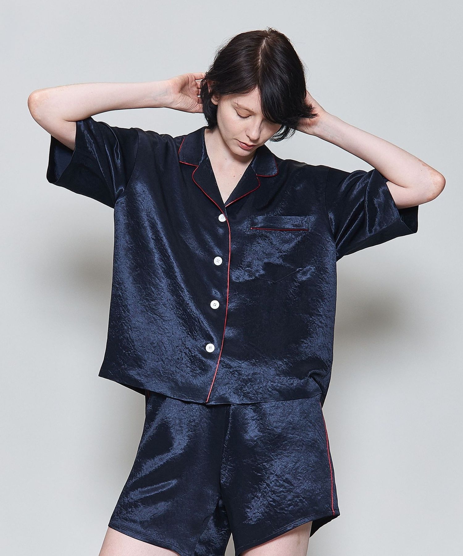 6(ROKU)＞パイピング オープンカラーシャツ