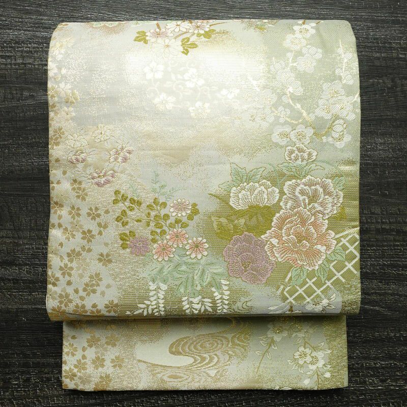 袋帯 佐賀錦 全通柄 フォーマル用 正絹 雲柄 箔 金糸 帯 ピンク | 全通