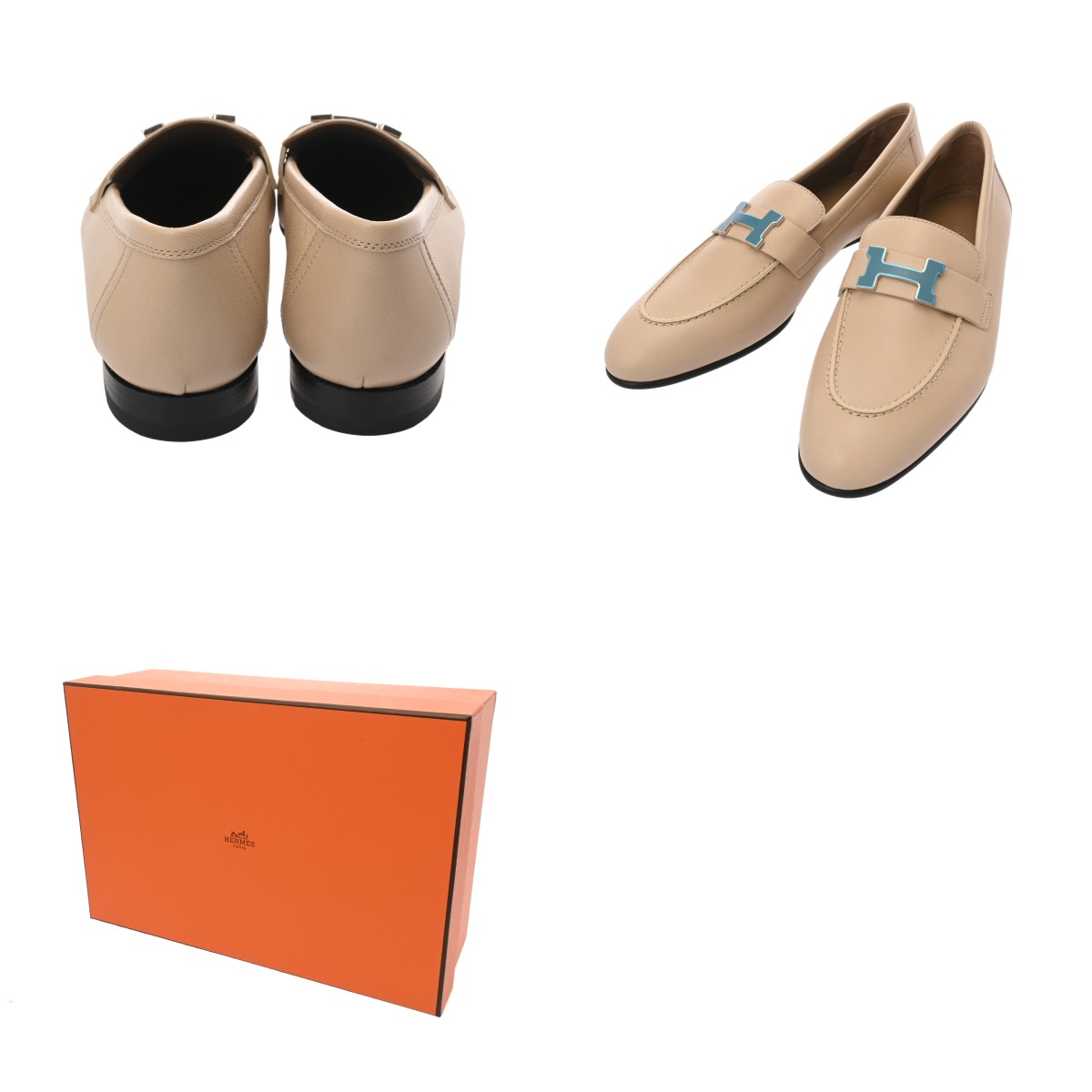 エルメス モカシン パリ 36.5(23.5cm) ベージュ/シルバー金具 カーフ