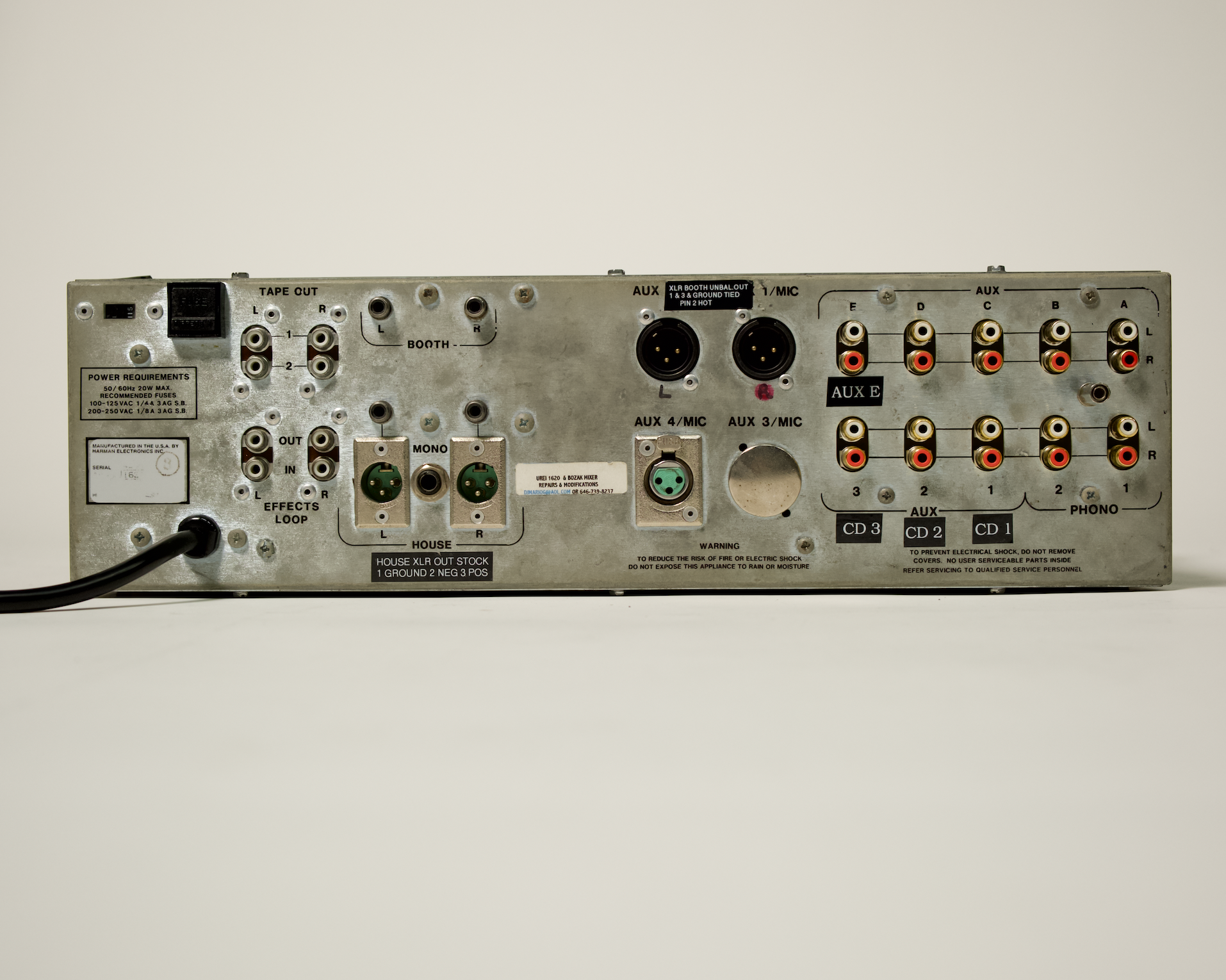 Lot 1: Personal Urei 1620 mixer with custom grey plate with my