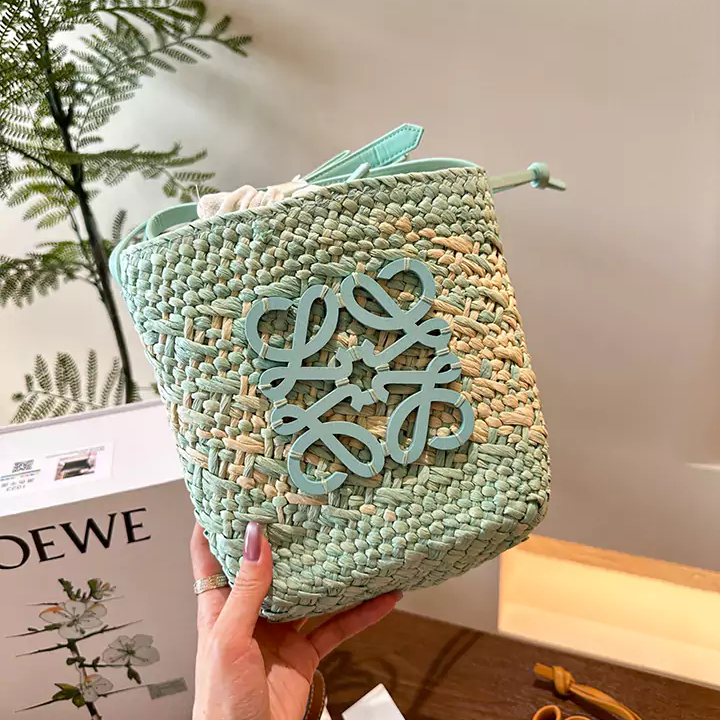 ロエベ ビーハイブ バスケットバッグ ラフィア ミニバッグ カーフ