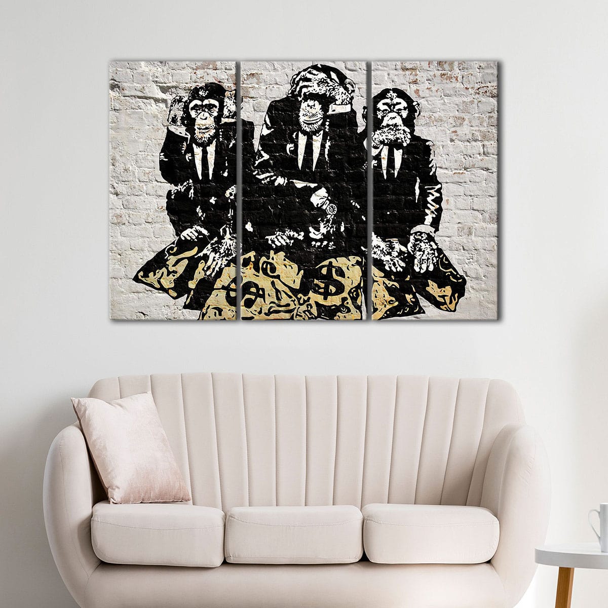 Banksy 3 Wise Monkeys Canvas Art | Oversized 3 Panels Wall Art