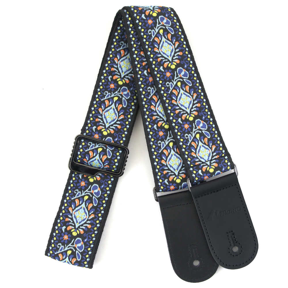 Morris モーリス MS04-01 ギターストラップ BLUE ブルー(レトロな刺繍