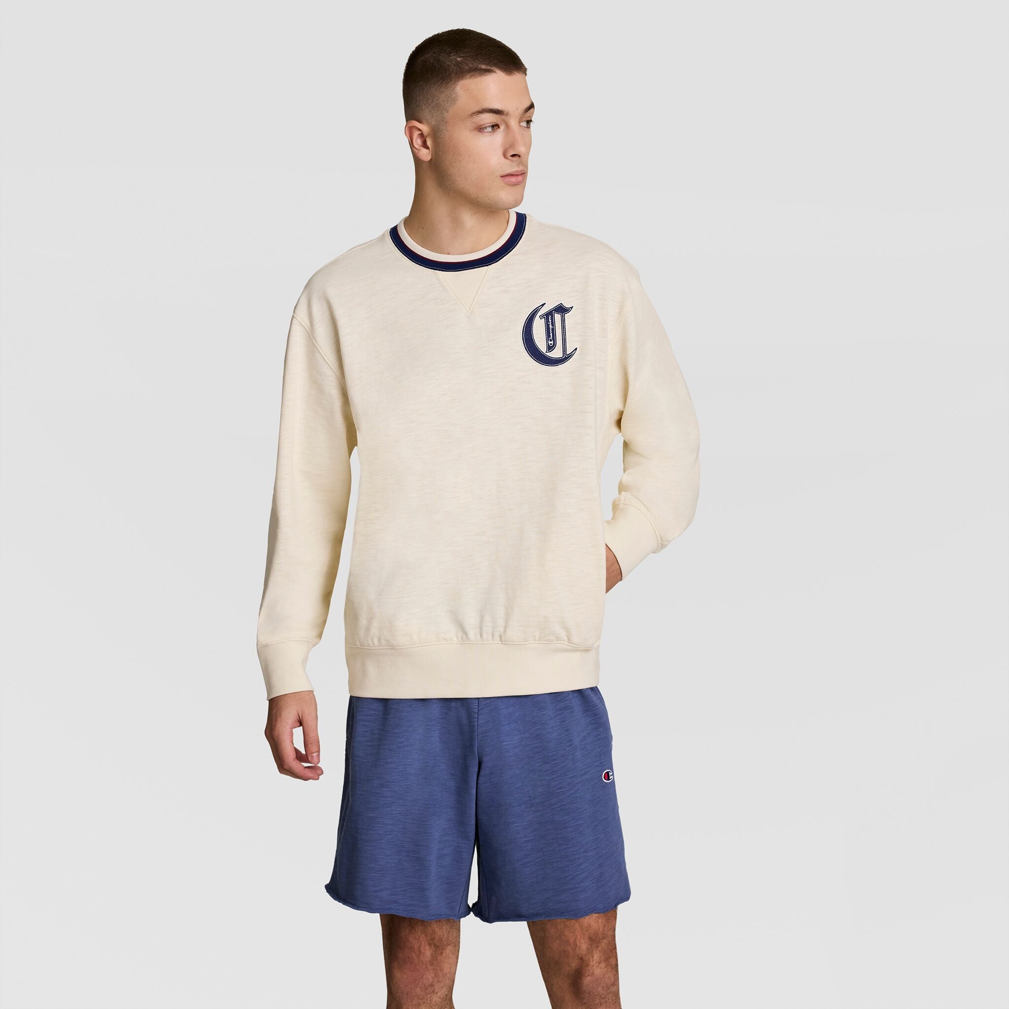 Modern Retro Washed Crew Sweatshirt, C Logo – Champion