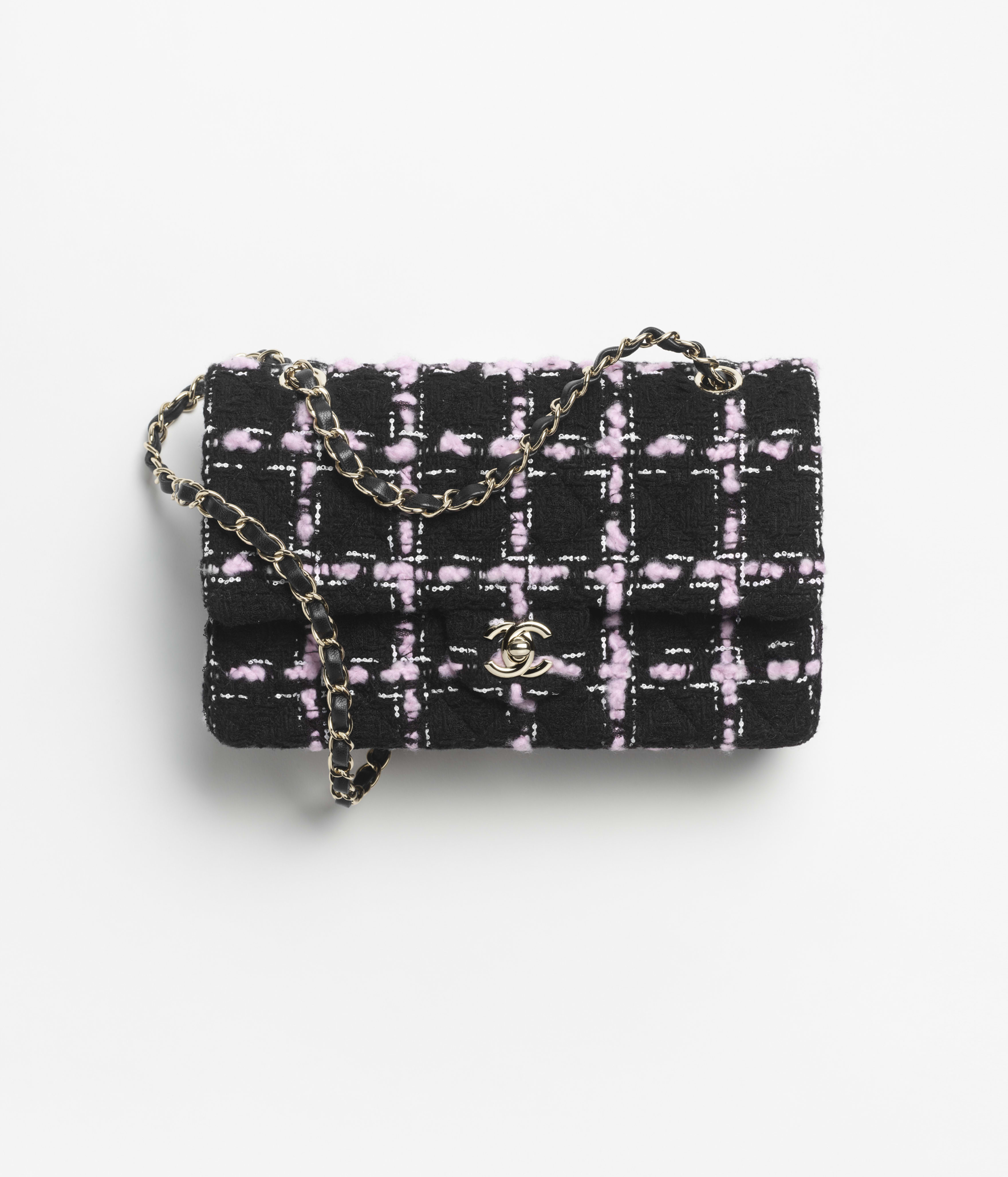 カメリア モチーフ ブローチ - ウール ツイード、ブラック