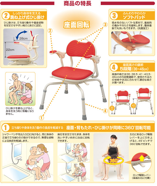 ひじ掛け付シャワーベンチまわるくん アロン化成 536-190（ブルー