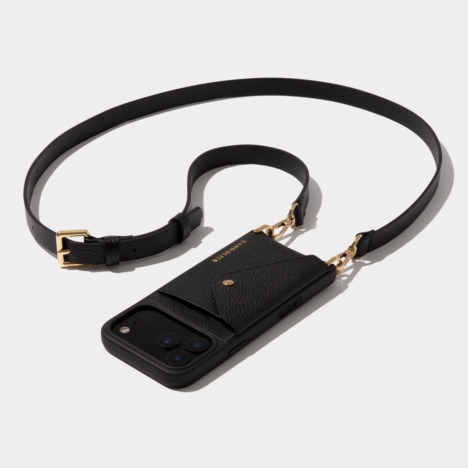 Pebble Leather Expanded Pouch Black/Gold – Bandolier