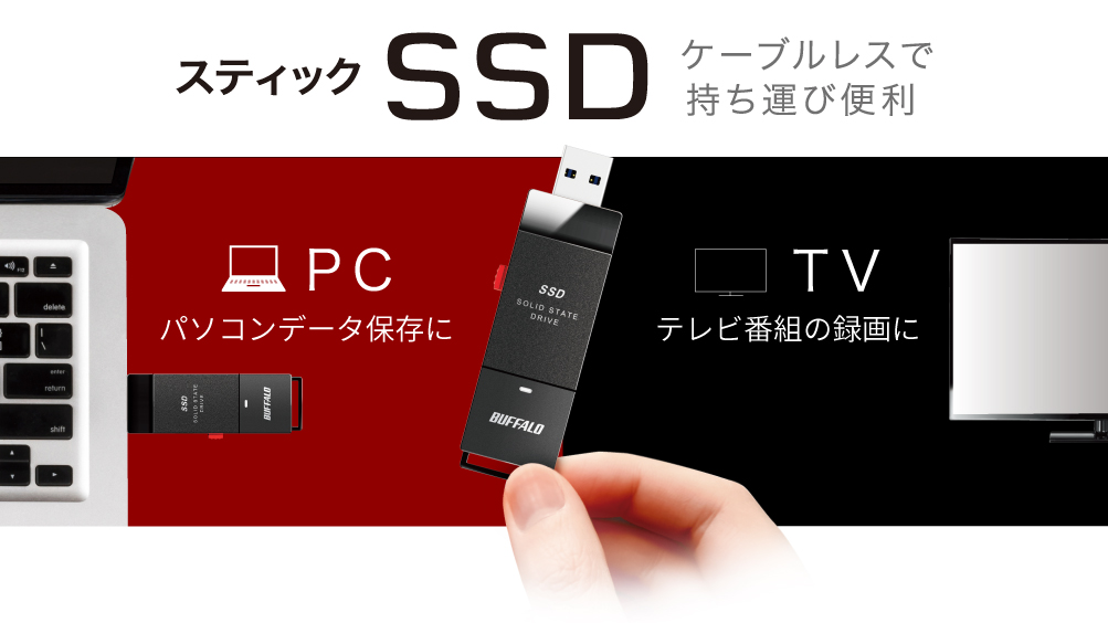 ケーブルレス・キャップレス・スライド式。PC＆TV両方で使えるUSB3.2