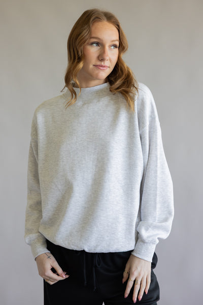 1897 Active Oversized Mock Neck Pullover for Women in Ice Grey