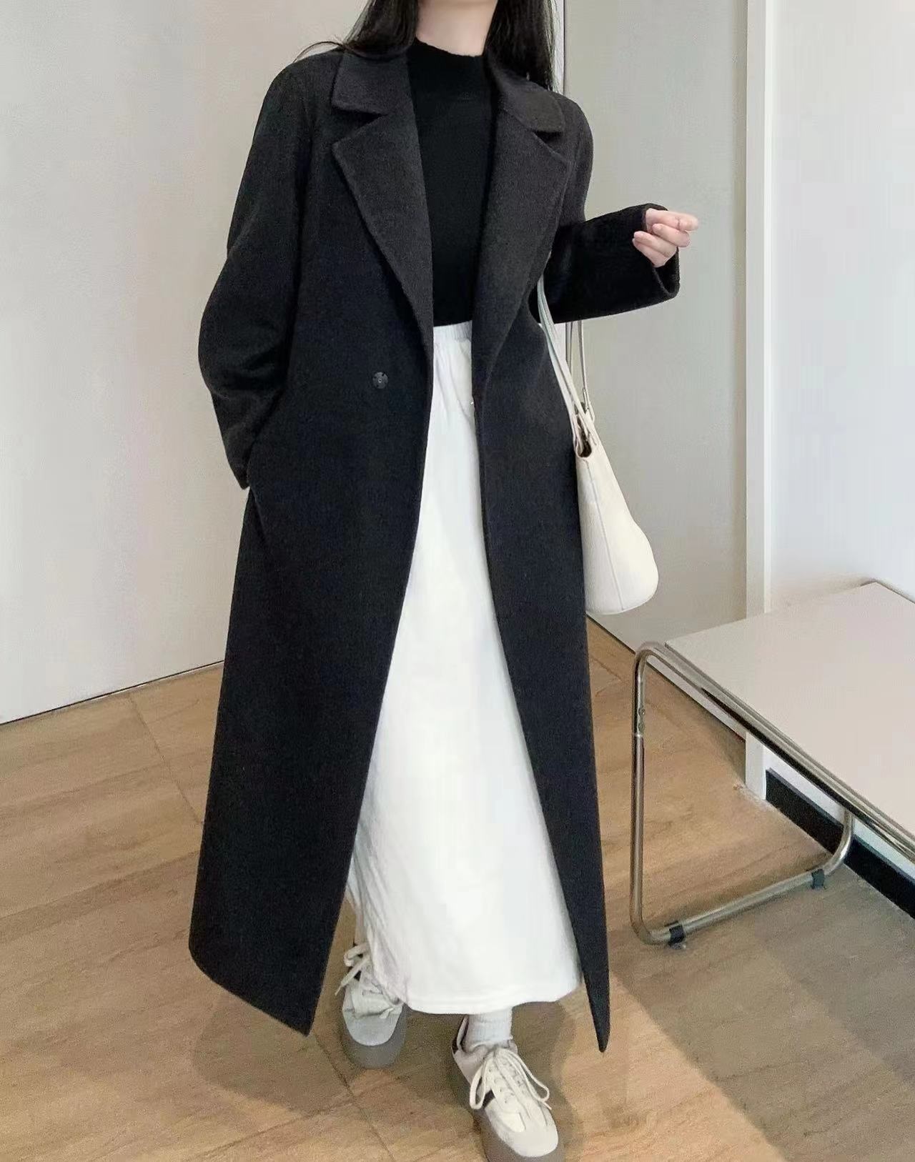 ストラップ付ウール混ワンボタンロングコート | レディース