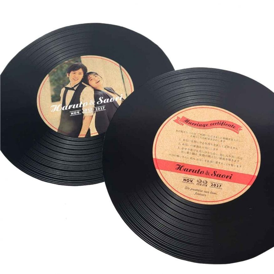 レコード風のゲスト参加型結婚証明書》音楽好きの新郎新婦さんやフェス