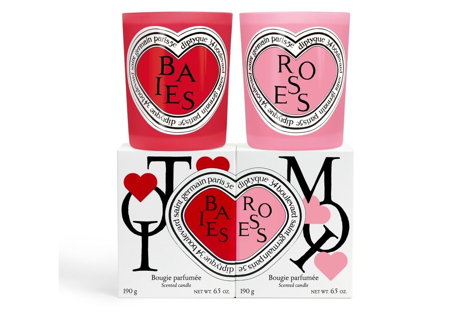 ディプティックバレンタイン限定キャンドルセット、“ハート形”ラベルの