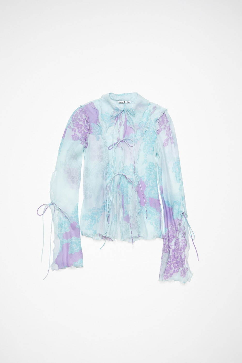 アクネ ストゥディオズ夏ウェア、リボン連ねた花柄シアーブラウス＆“目