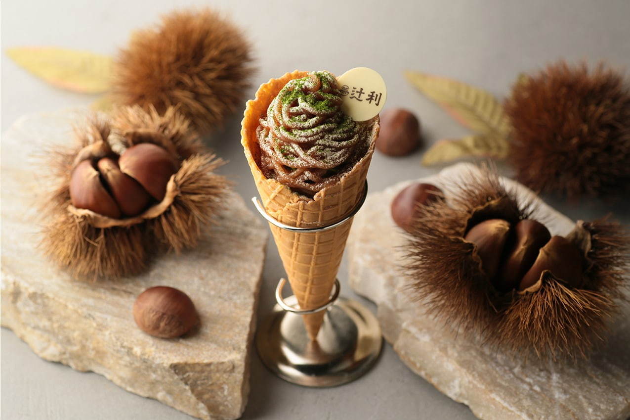 辻利 銀座店の秋限定メニュー「モンブラン パルフェ」人気の抹茶ソフト