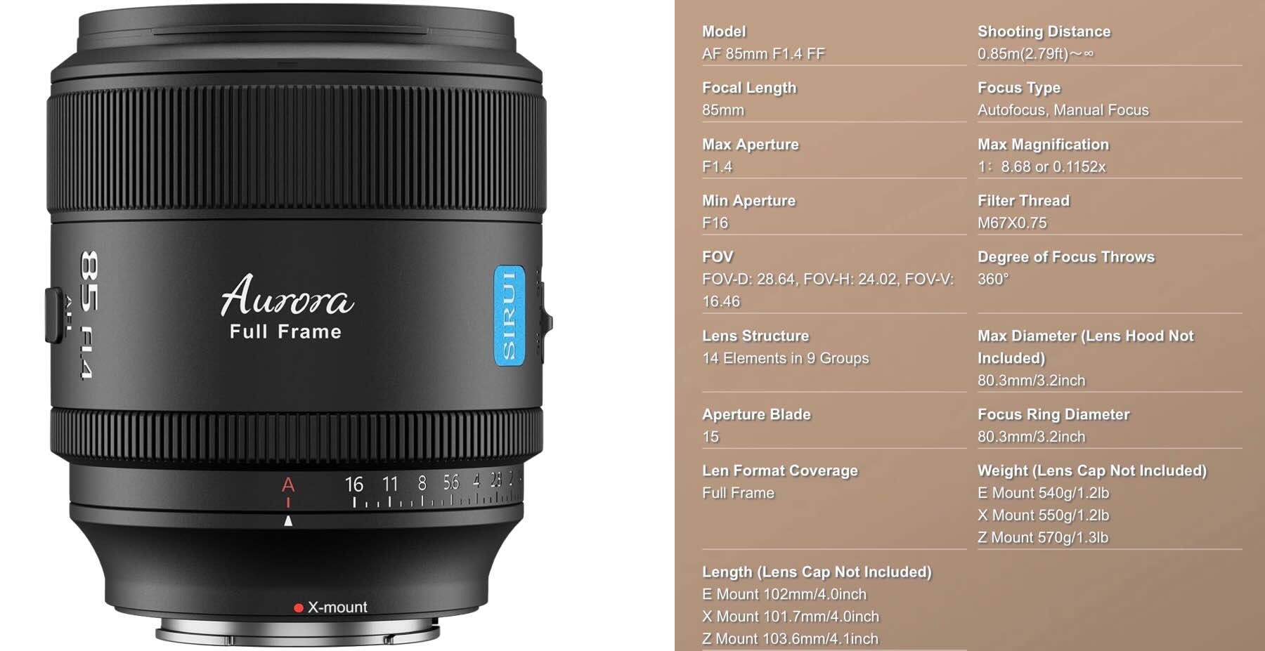 Sirui Aurora 85mm f/1.4 Autofocus Lens Announced - Fuji Rumors