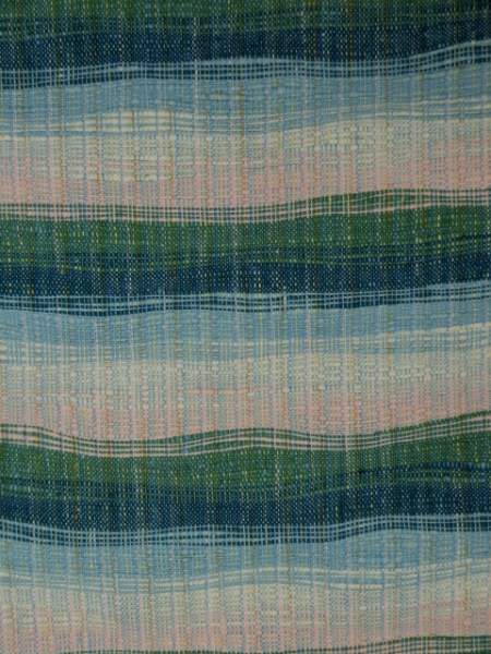 八寸名古屋帯：手織り真綿紬 米沢新田 長さ5m10cm 幅31cm 青地にピンク