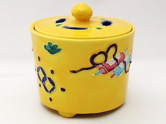 香炉・香立》 清水焼香炉 黄交趾蝶（木箱付／送料サービス）