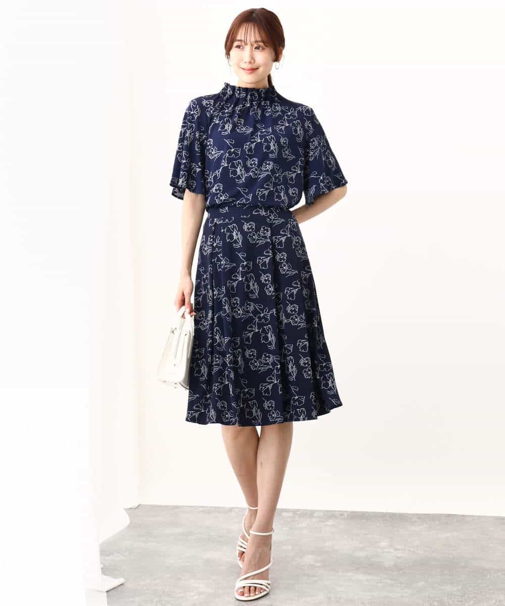 ラインフラワープリントブラウス/洗える(ブラウス・シャツ) | OFUON le