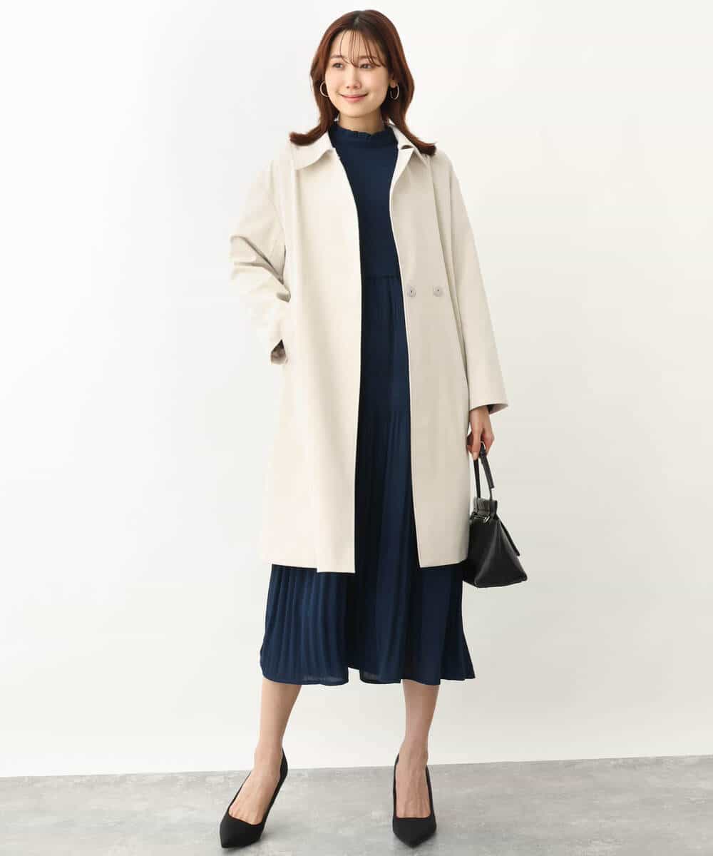 シフォンジョーゼットフリルネックプリーツワンピース/洗える