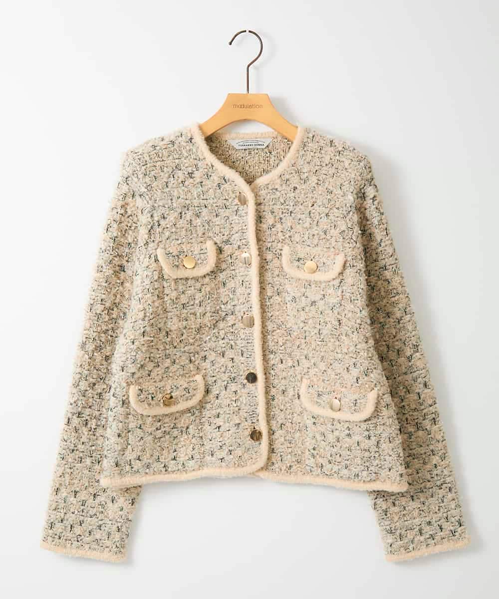 MIXヤーンツイードニットジャケット(ノーカラージャケット) | al'aise