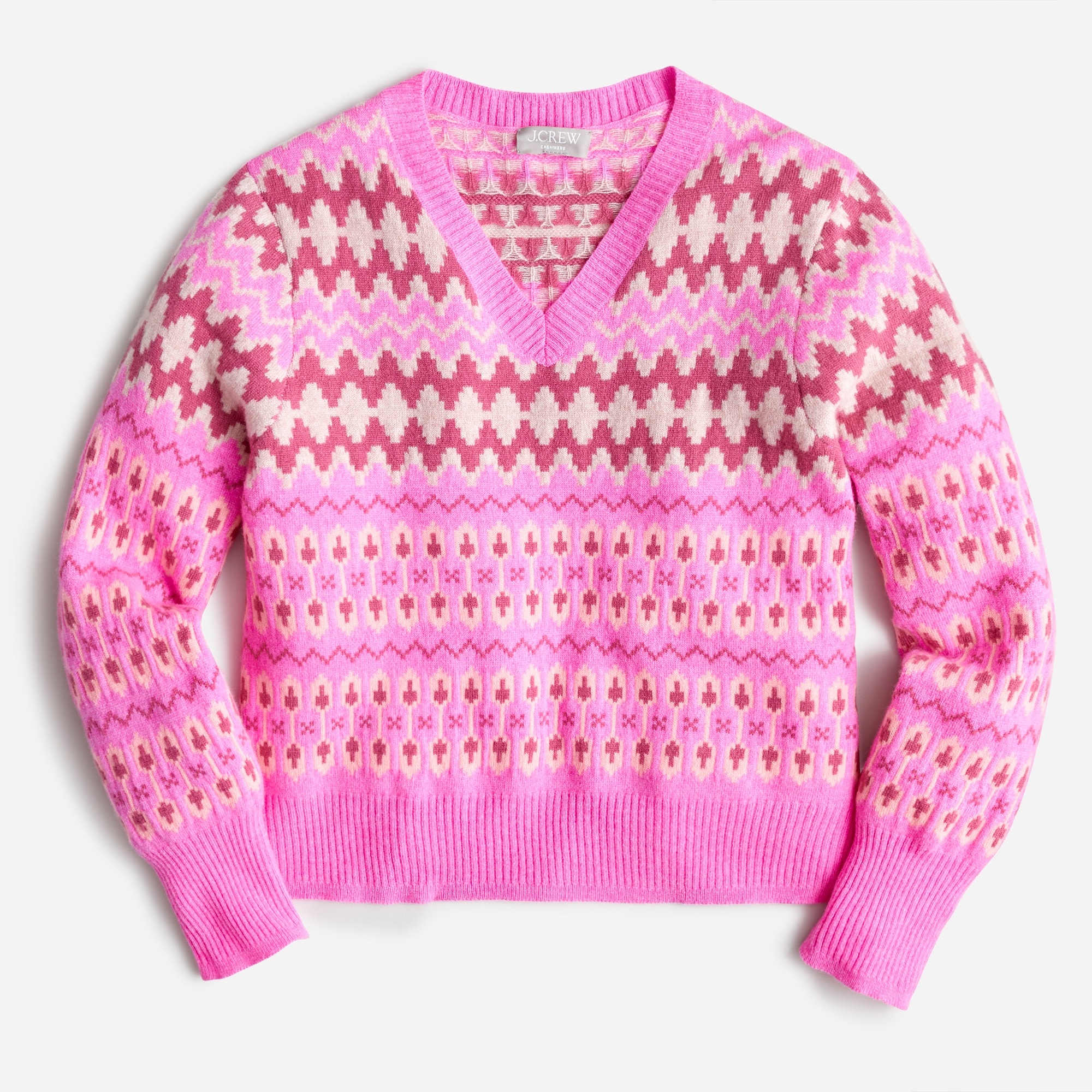 Cashmere Cropped Fair Isle V-neck Sweater For Women | J.Crew