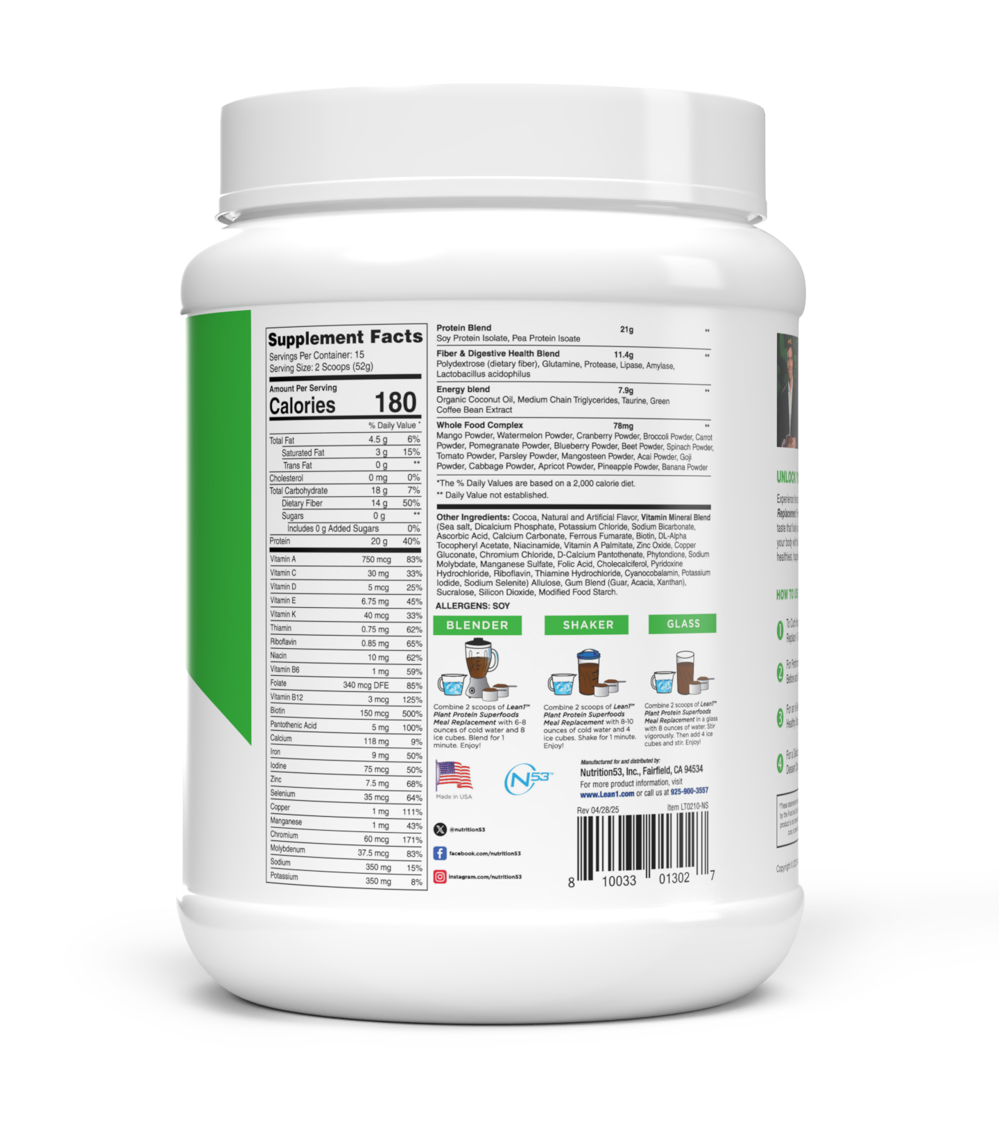 Nutrition53 | Lean1 Plant-Based Protein Tub | Vegan Protein Powder